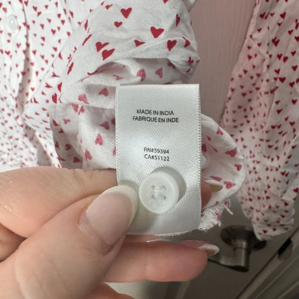 BeachLunchLounge Tiny Heart Novelty Print Long Sleeve Viscose Button Down Size L - Picture 6 of 6